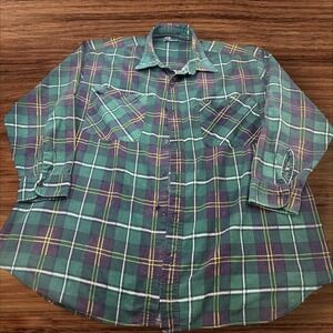 VTG Timber Trail Flannel Shirt Plaid Button Up Long Sleeve Green Purple Mens 2XL